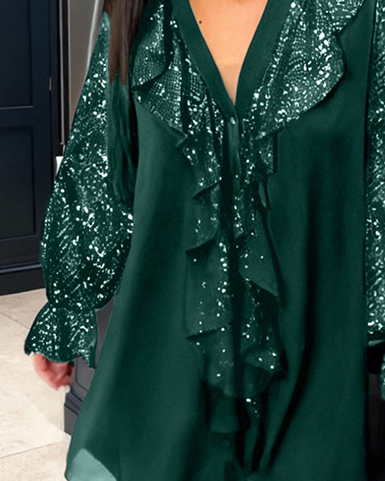 Ensfarvet Lossiddende Bluser Med Rysjer