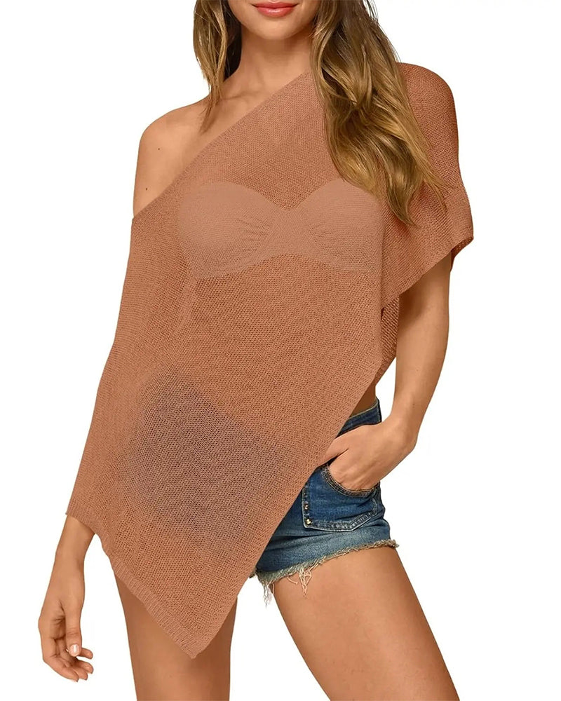 Cover-Up Ensfarvet Off-Shoulder Asymmetrisk