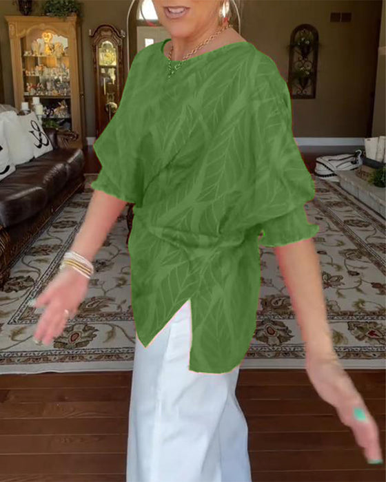 Bluse Rund Hals Løs Print