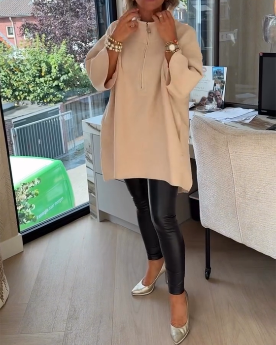 Pullover Ståkrave Halv Lynlås Løs