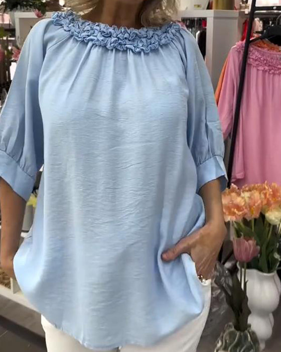 Bluse Kortærmet Blomstret Løs