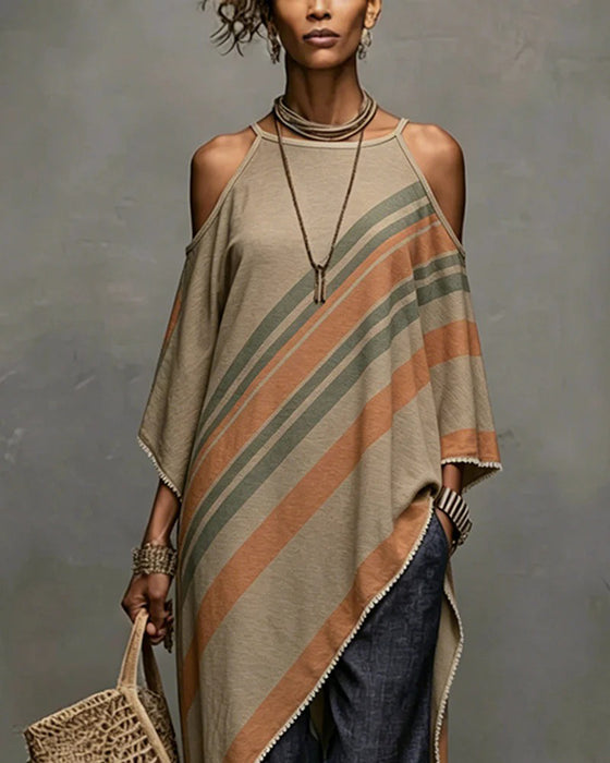 Bluse Stribede Halter Off-Skulder Asymmetrisk
