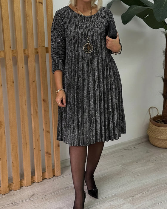 Kjole Rund Halsudskæring Glitrende Plisseret Mode