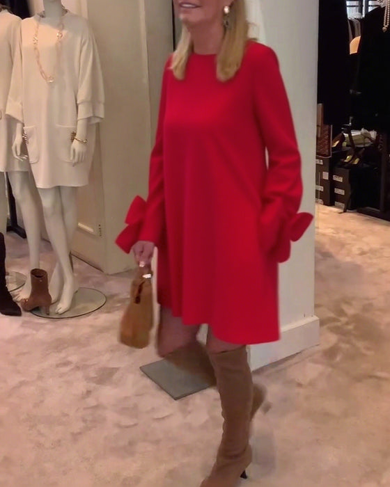 Kjole Modigt Rund Hals Sløjfe Ærme