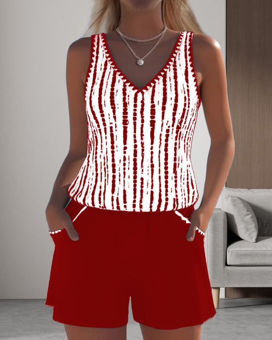 Badedragt med afslappet, v-hals og print i to dele