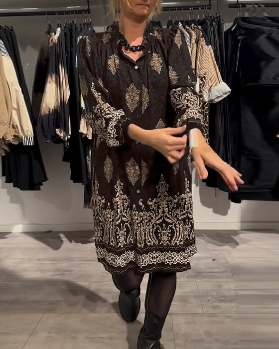 Revers-kjole med vintage-print med knapper