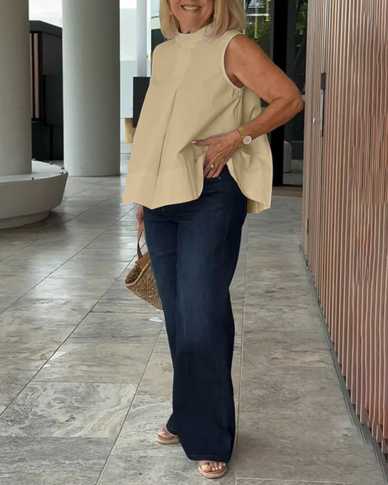 Bluse Ærmeløs Ensfarvet Simpel