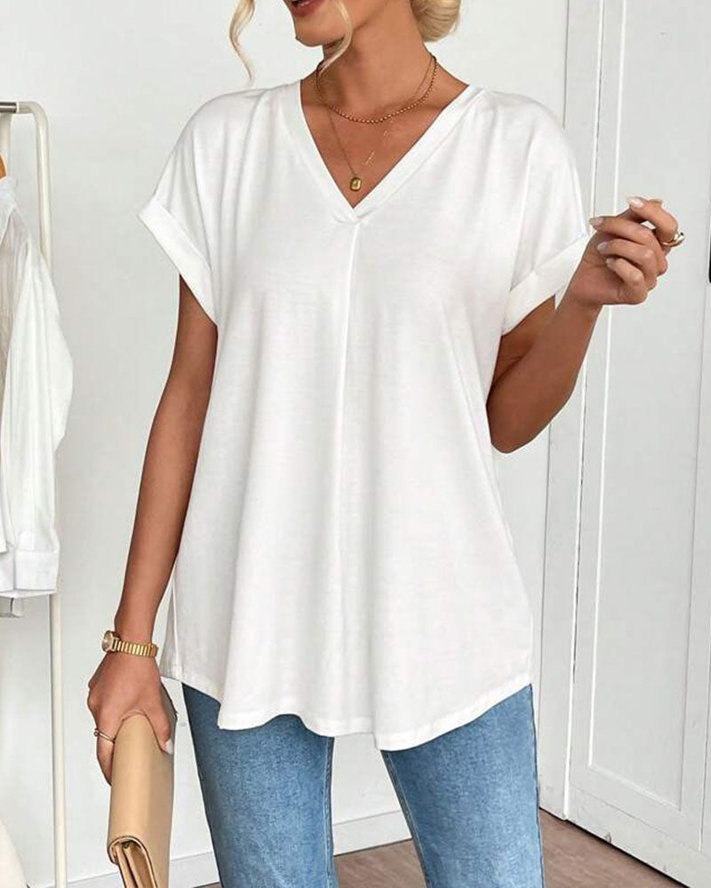 T-Shirt Kortærmet Ensfarvet Patchwork