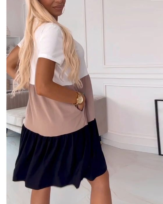 Farveblokmønstret kortærmet kjole