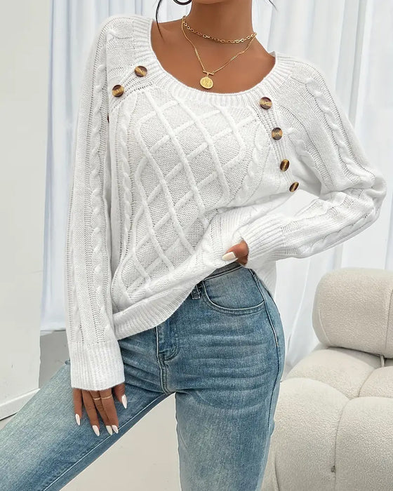 Sweater Ensfarvet Raglanærme Spænde Kablestrik