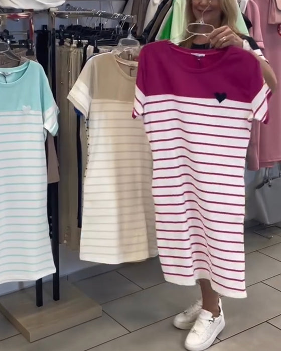 Kjole Rundhals Casual Stribet