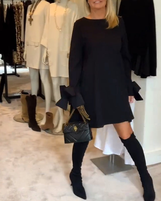 Kjole Modigt Rund Hals Sløjfe Ærme