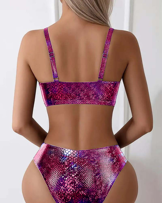 Bikini Slangeprint Brystbånd Høj Talje Triangel