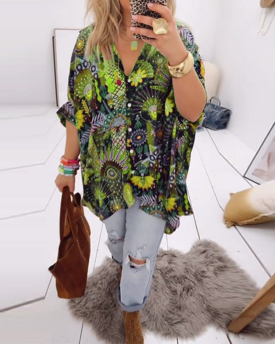 Bluse løs mode trykt