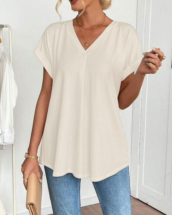 T-Shirt Kortærmet Ensfarvet Patchwork