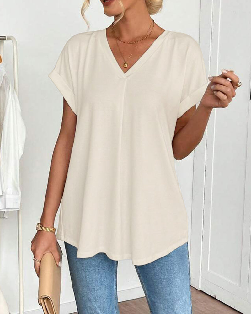 T-Shirt Kortærmet Ensfarvet Patchwork