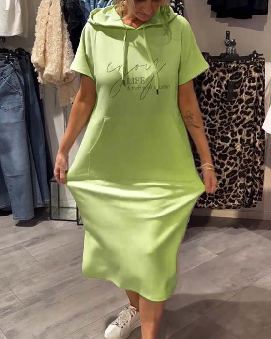 Kjole Med Hætte Afslappet Snørebånd