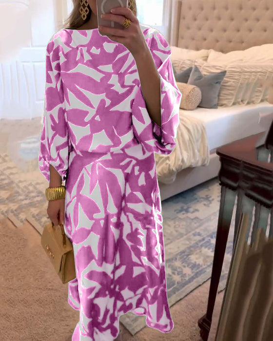 Sæt Kjole Afslappet Trykt Lanterneærmer Temperament