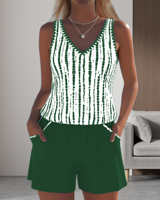 Badedragt med afslappet, v-hals og print i to dele