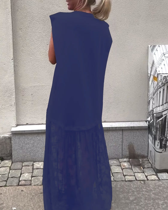 Ærmeløs Mesh Patchwork Kjole