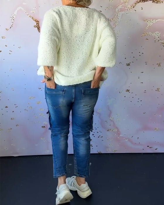 Ensfarvet sweater i løs pasform