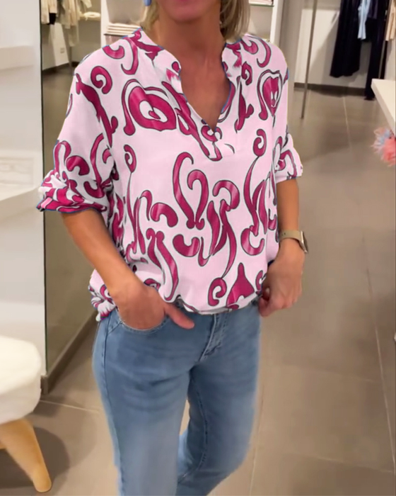 Elegant V-halset top med print