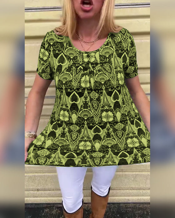 T-shirt med rund hals og print, afslappet retro-print