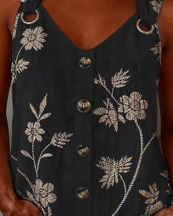 Tank Top Blomstret Kamisol Metal Ring