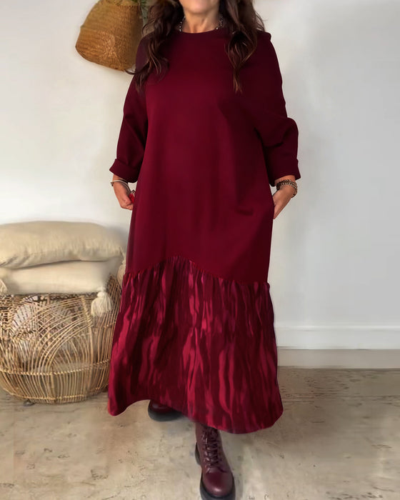 Kjole Rund Halsudskæring Uregelmæssig Patchworktryk