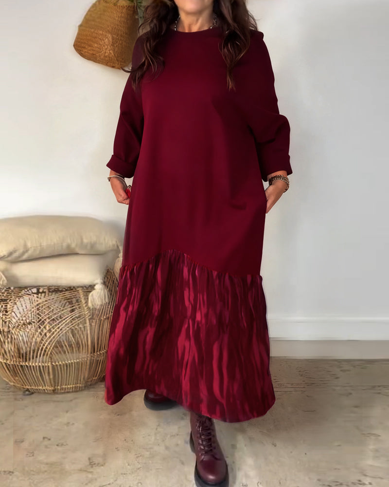 Kjole Rund Halsudskæring Uregelmæssig Patchworktryk