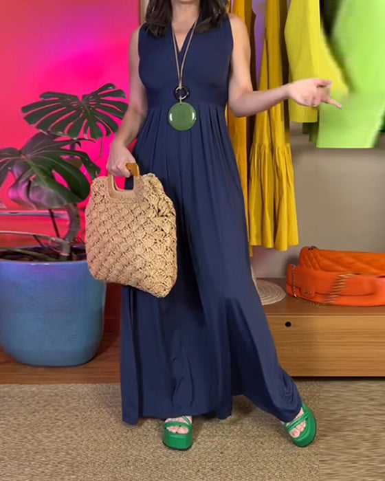 Elegant slank lang kjole uden ærmer