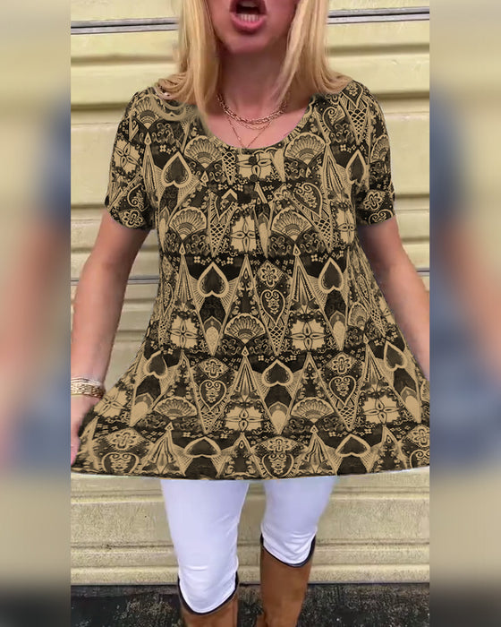 T-shirt med rund hals og print, afslappet retro-print