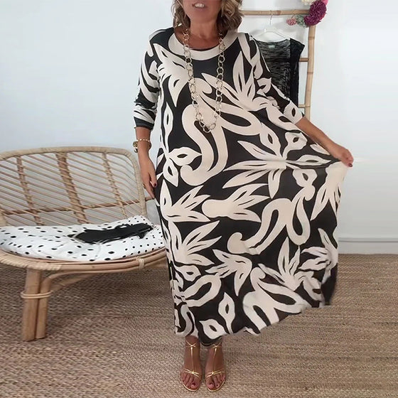 Kjole Med Rund Hals Og Lange Ærmer Med Print