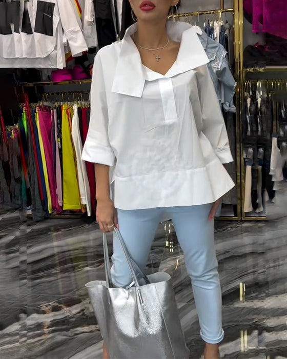 Blomsterbluse med lapel og blondepanel