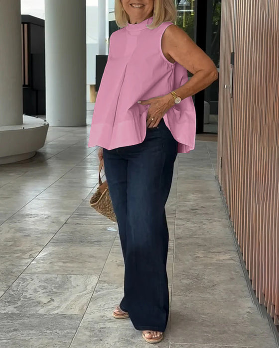 Bluse Ærmeløs Ensfarvet Simpel