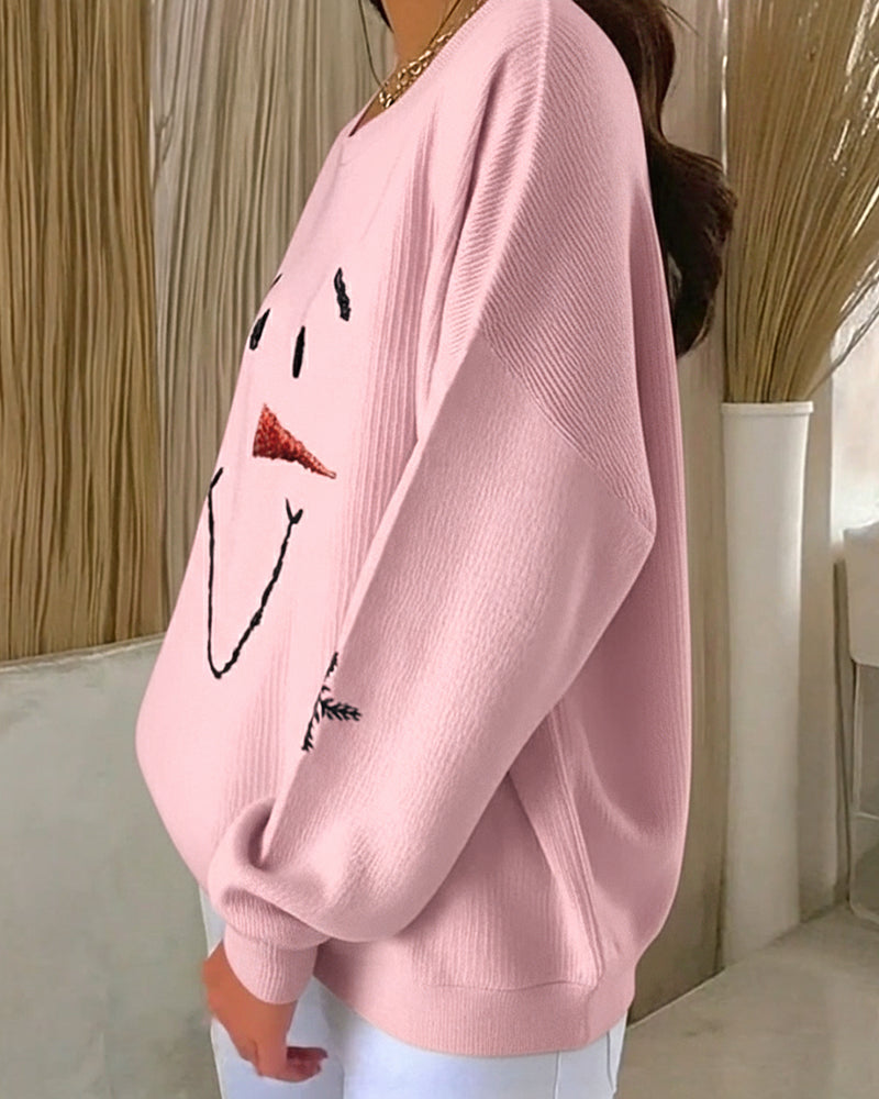 Sweatshirt Snemand Trykt Rund Halsudskæring