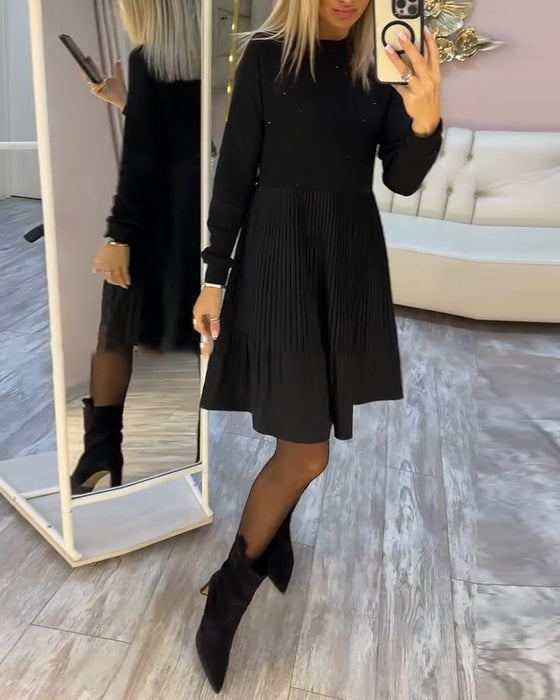 Plisseret Kjole Langærmet Rhinestone