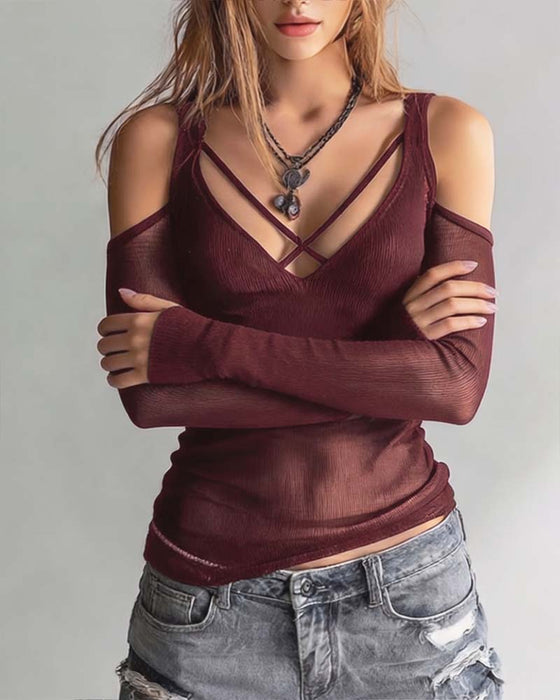 Bluse Kryds Og Tværs V-Hals Off-Shoulder