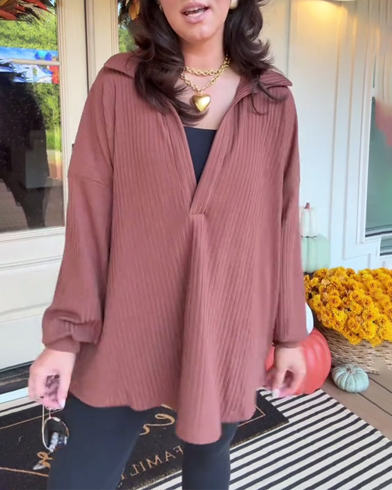 T-shirt afslappet ensfarvet løs langærmet