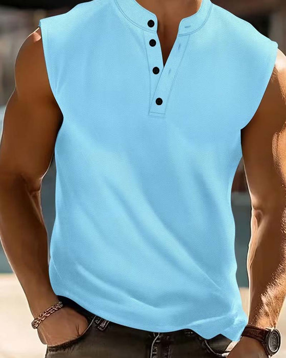 Tanktop Mænd Henley Ensfarvet Sport