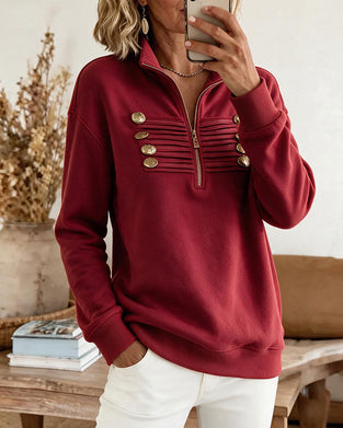 Ensfarvet Vintage-Sweatshirt Med Ståkrave