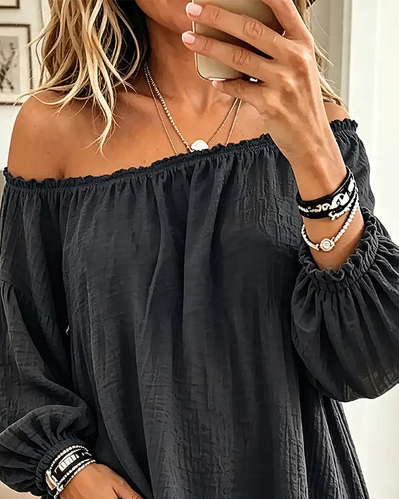 Top Off-Shoulder Løs Ensfarvet Farve