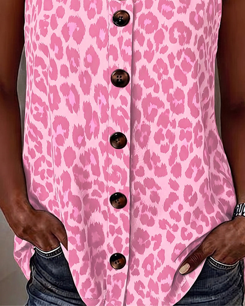 Tank Top Leopard Spagettibånd Knap Metalspænde