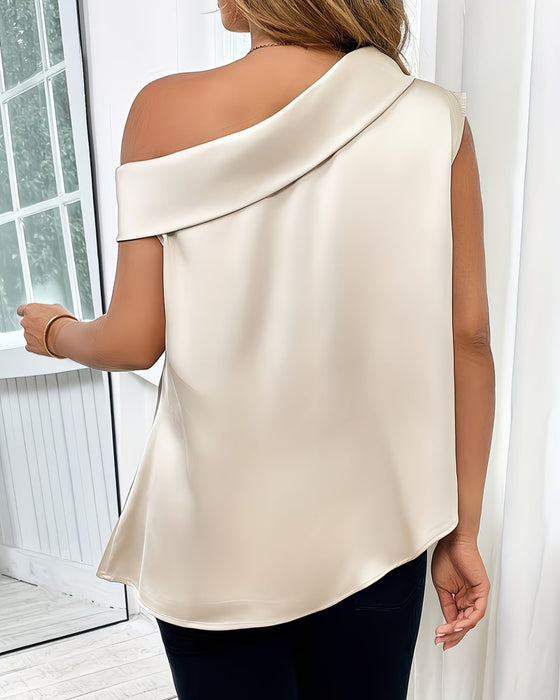 Bluse En Skulder Kortærmet Satin