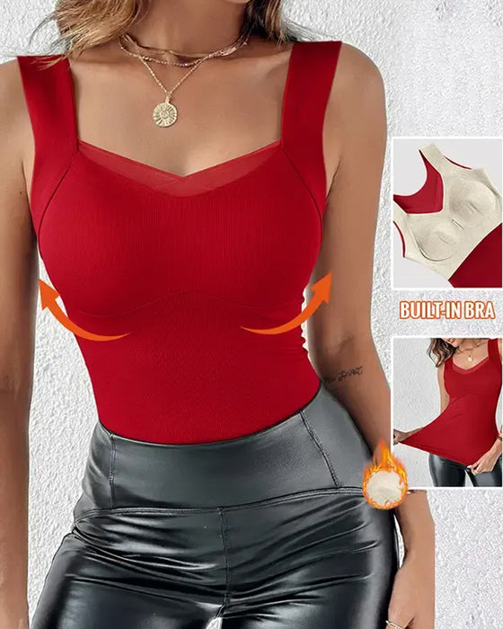 Tank Top Firkantet Hals Ensfarvet Indbygget BH