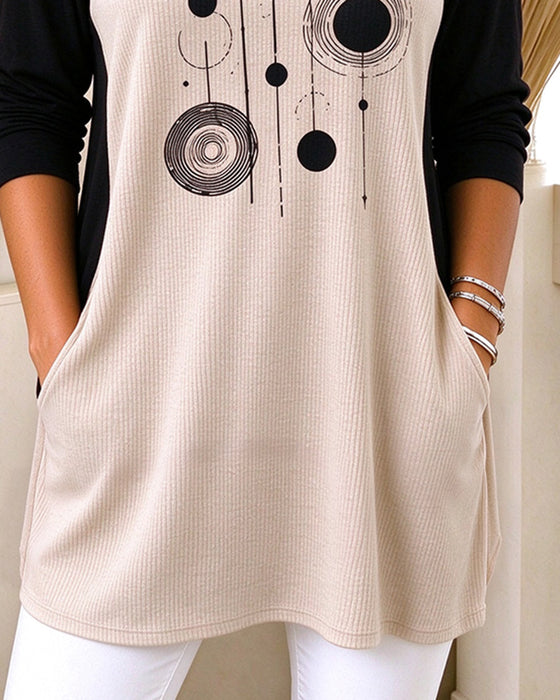 Top Farveblok Tryk Casual