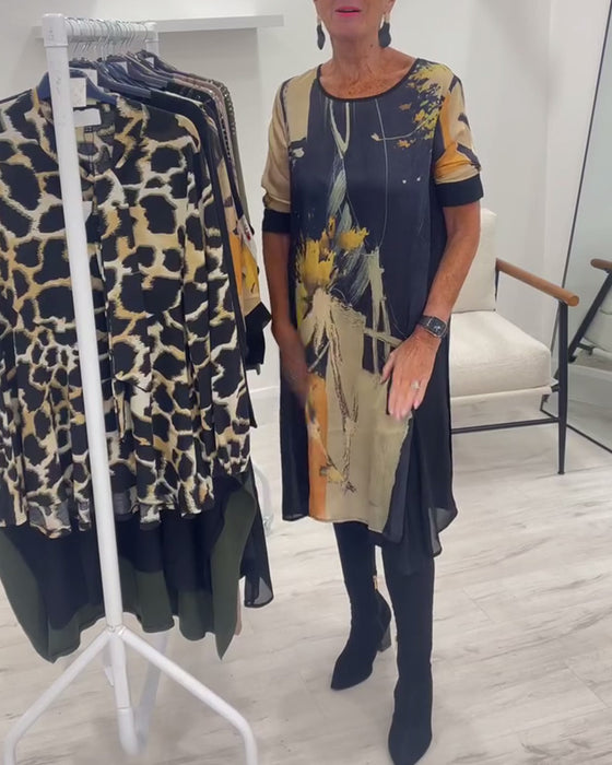 Kjole Med Rund Halsudskæring Og Retro Tryk