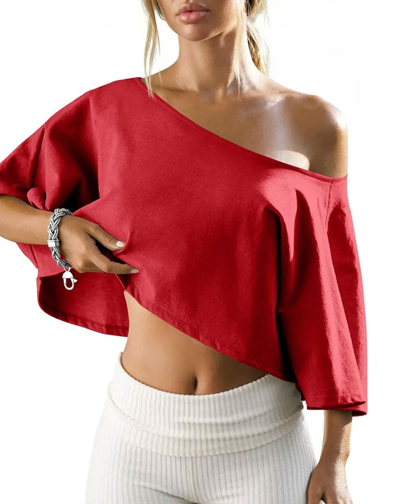 T-Shirt En-Skulder Croppet Cold Shoulder