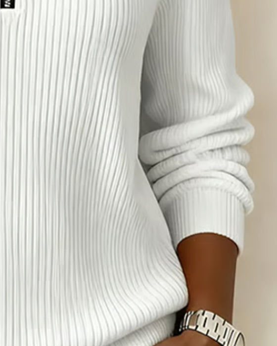 Casual Ensfarvet Sweatshirt Med Halv Lynlås