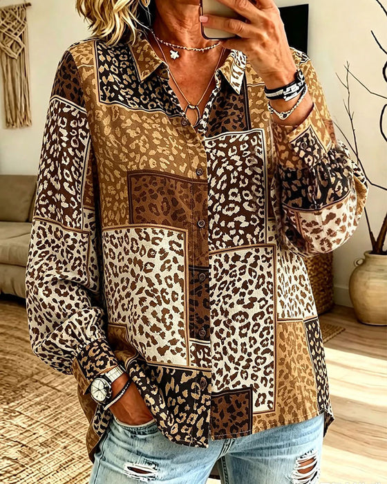 Skjorte Revers Knap Leopard Rutet